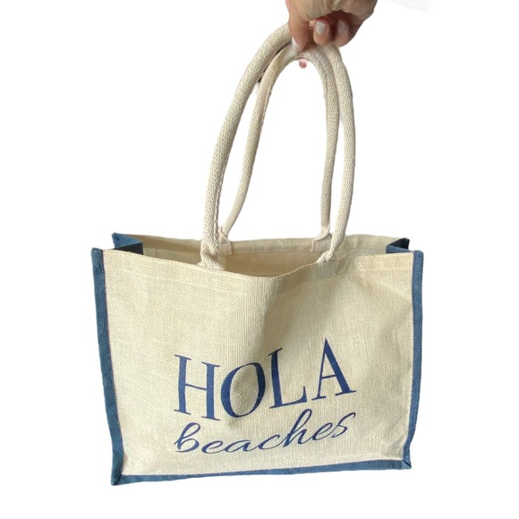 Handbags - HOLA Beaches Tote Bag Beach Bag Cream Blue